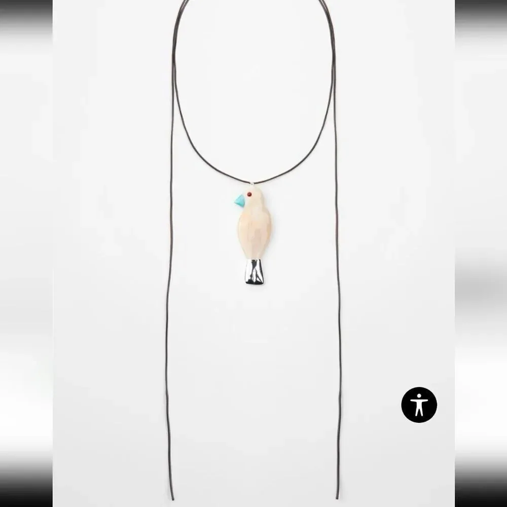 New! ZARA Parrot Cord Necklace Tropical Bird • NWOT